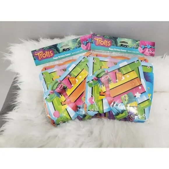 2 Trolls Happy‎ Birthday Banner - 6.59 ft Long - Party Supplies Decor Poppy