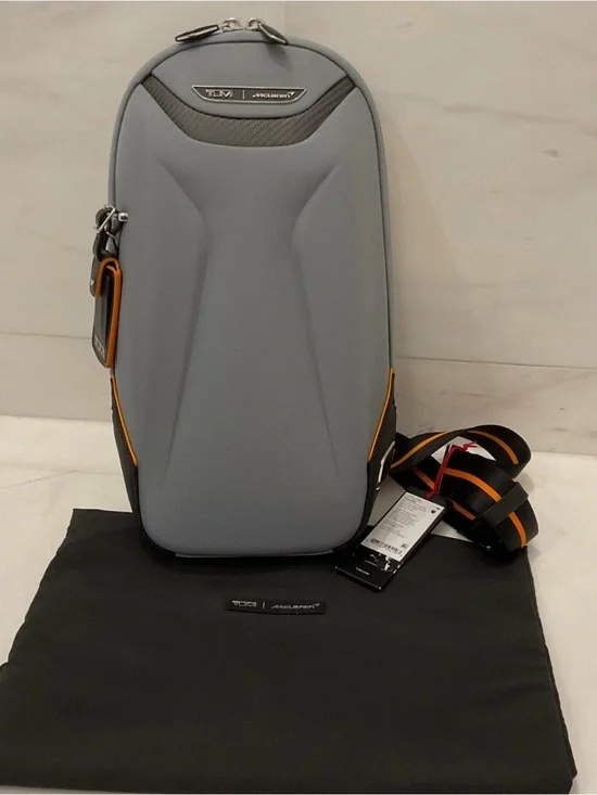 NEW Tumi McLaren TORQUE 14” Sling Crossbody Bag - SUPER GREY with PAPAYA ORANGE