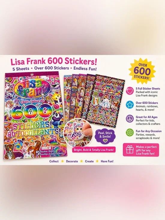 Lisa Frank Over 600 Stickers Book – 5 Sticker Sheets | New