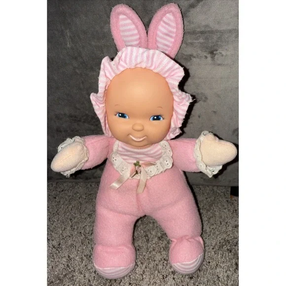 Goldberger Fuzzy Fleece Baby Plush Doll Pink Stripes Pj's‎ Vinyl 11
