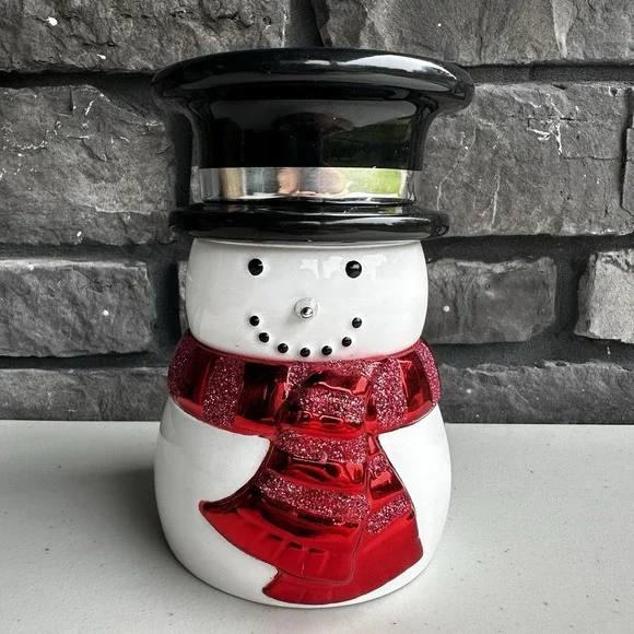 Bath & Body Works Christmas Holiday Snowman 3 Wick Candle Pedestal Holder Decor