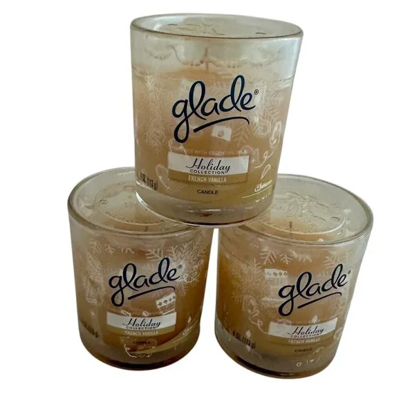Glade THREE Limited Edition Collection French Vanilla Scent 4 Oz Glass Jars NEW