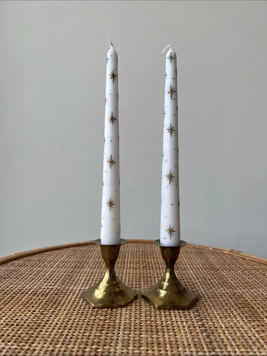 Vintage Brass Candle Holders Short Pair Set of 2