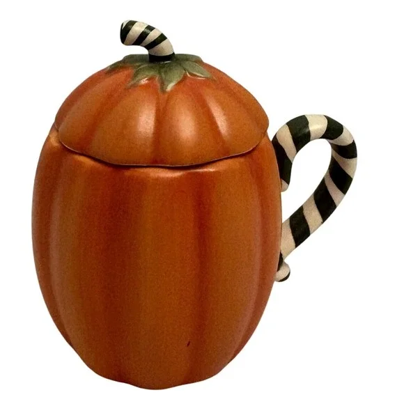 Retired‎ Yankee Candle Pumpkin Pie Ceramic Candle Holder Jar Striped Halloween
