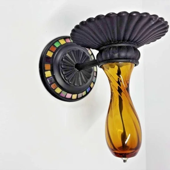 PartyLite Global Fusion Candle Holder Mosaic Glass Pair Of Wall Sconce Retired