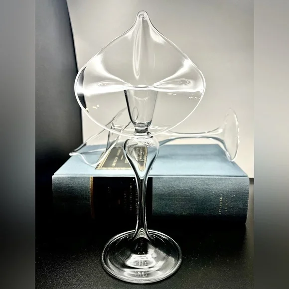 VTG Jack in the Pulpit/Calla Lily Clear Blown Glass Novelty Candleholders | Pair