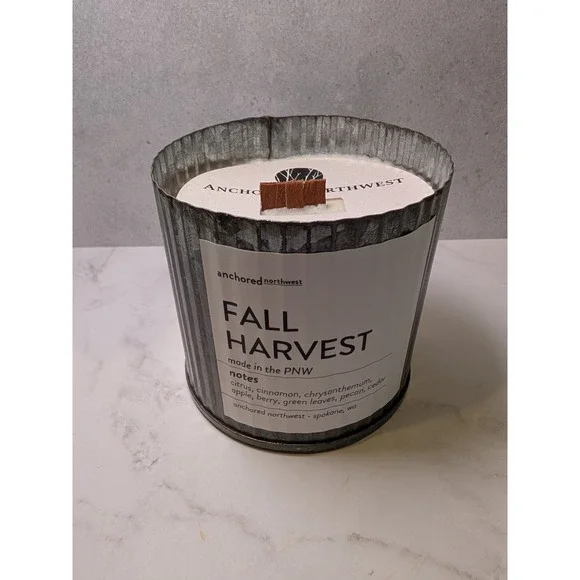 Anchored Northwest Fall Harvest Soy Wax Candle Triple Wood Wick Galvanized Tin