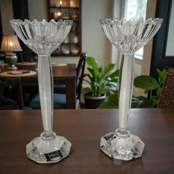 Vintage Mikasa Ice Palace Lead Crystal Candleholders‎ Ice Crystal Type Bowls