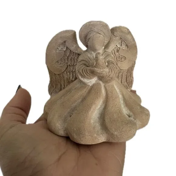 Vintage 80s United Design Corp Terracotta Pottery Angel Dove Taper Candle Holder