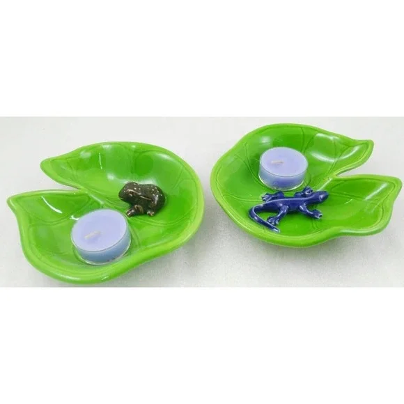Partylite Set of 2 Floating‎ Tea Light Holders Frog & Gecko on Lily Pads P90260