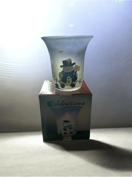 6” Frosted Snowman Hurricane- Blue/White Brand New in Box