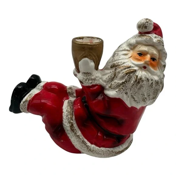 Vintage Sitting Santa Claus Candle Holder‎ Ceramic Christmas Figurine 5
