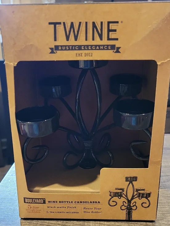 Boulevard Wine Bottle Candelabra,New W/ Tags,Black Matte Fin.,5 Tier