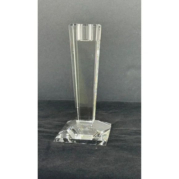 Oleg Cassini Crystal Candlestick Holder Signed Tapered Geometric Clear Glass 6in