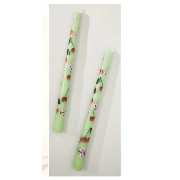 Anthropologie Handpainted Playful Springtime Taper Candles Set‎ of 2