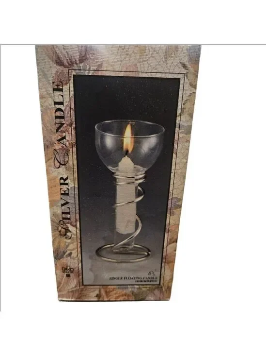 DAVCO Clear Silver Single Floating Candle Holder With Candle, 6 1/2 