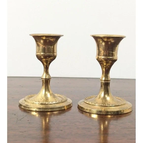Vintage Solid Brass Candlestick Holders Pair 3