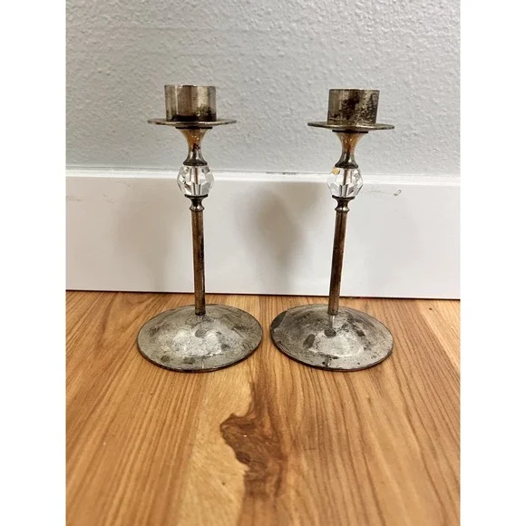 Vintage Pair of‎ Brass (?) Candle Stick Holders 6