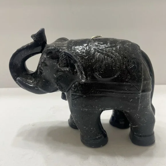 Elephant Shaped Candle Black Wax Unused Unscented Medium Size 6x7x3