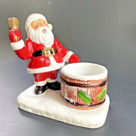 Vintage Santa Ringing Bell Tea Light Candle Toothpick‎ Holder Hand Painted