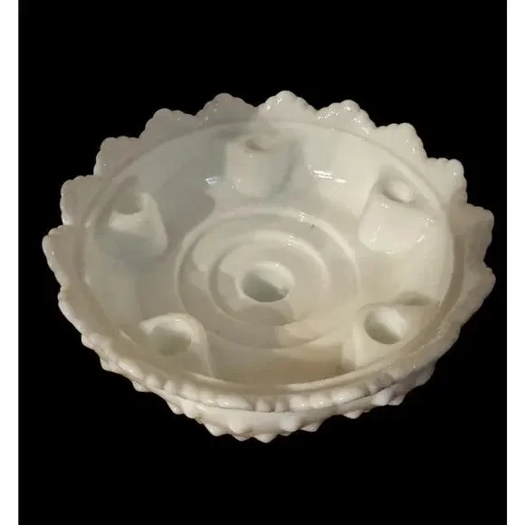 Fenton‎ Footed Hobnail White Milk Glass 6 Candle Holder Bowl Centerpiece