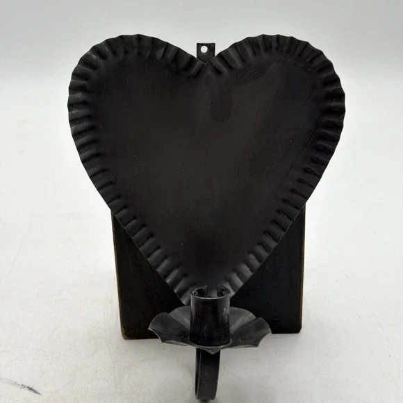 Vintage Tin Heart Crimped Wall Sconce Candle Holder Primitive Folk Decor