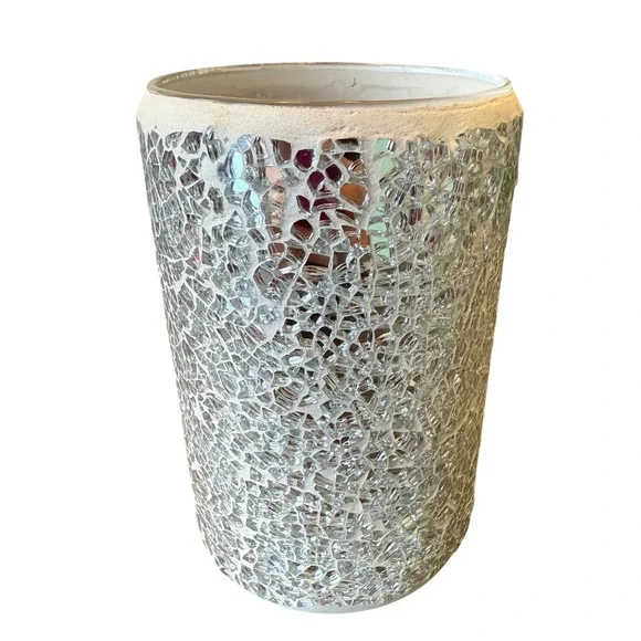 Pink Zebra Silver‎ Cracked Mosaic Glass Simmer Light Shade Candle