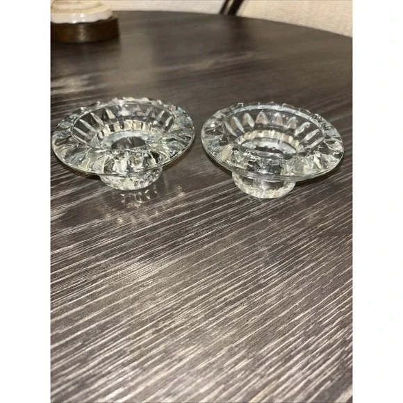 FIRNA Clear Glass‎ Tapered Candle Holders Candlesticks Set 2