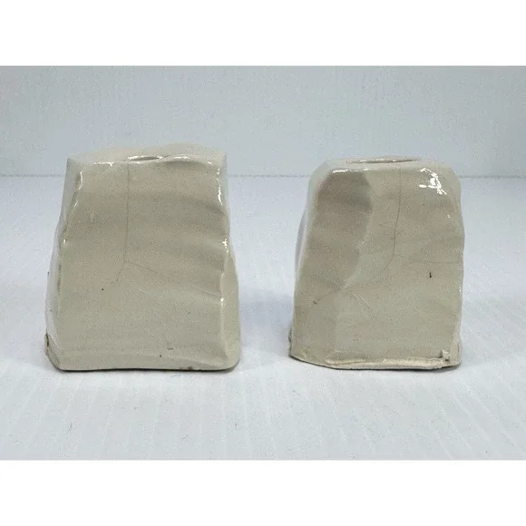 Vintage Handmade Ceramic MCM Pair Pottery‎ Candlestick Candle Holder Stamped SB
