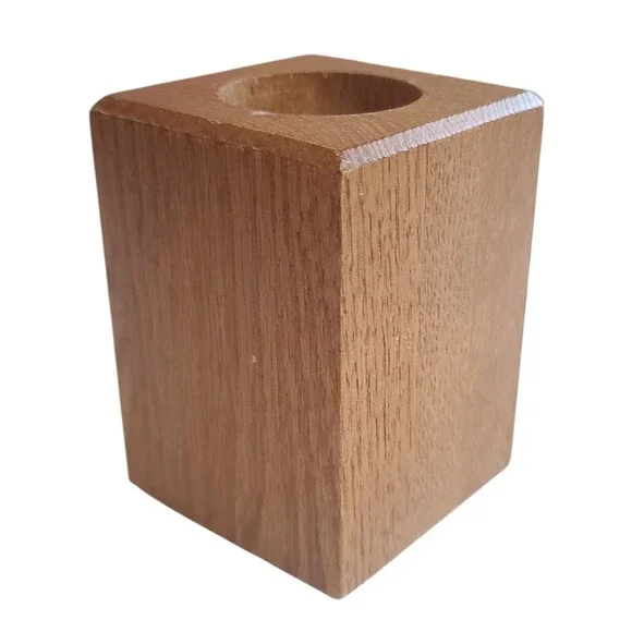 Vintage Handmade Wood Candle Holder Wooden Block MCM 4