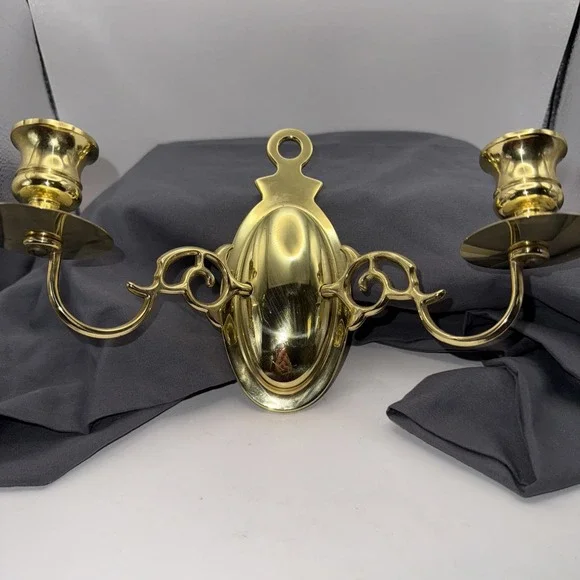 Vintage Bronze Brass Two Arm Candle Wall Sconces Double Candle Holder.