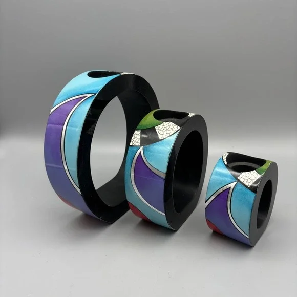 Art Deco Tea Light Candle Holders‎ Bright Colors Abstract Design Stackable