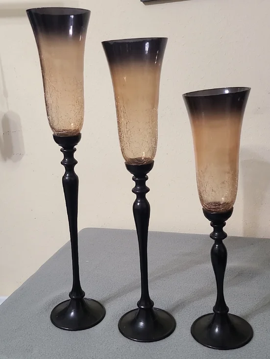 Smoky Amber Gradient Glass Candle Holders - Set of‎ 3