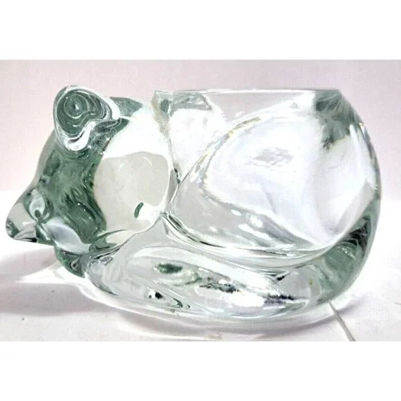 Vintage Indiana Glass Sleeping Cat Votive Tea-light Candle Holder