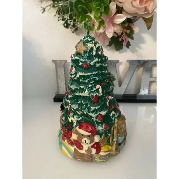 Christmas Tree with Toys & Presents Wax Candle Vintage 1960's Holiday Gift‎ EUC