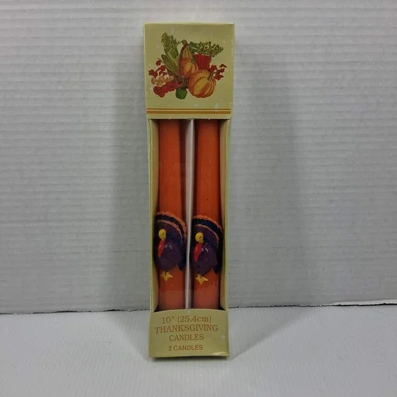 Thanksgiving Turkey Taper Candles 10‎ Inch Orange Set of 2 New Holiday Decor
