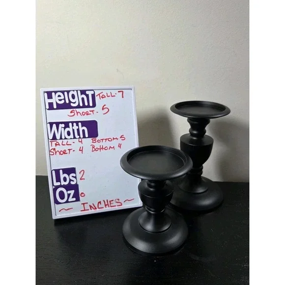 Pair Of Threshold Black Ornate Pedestal Pillar‎ Candle Holder 7
