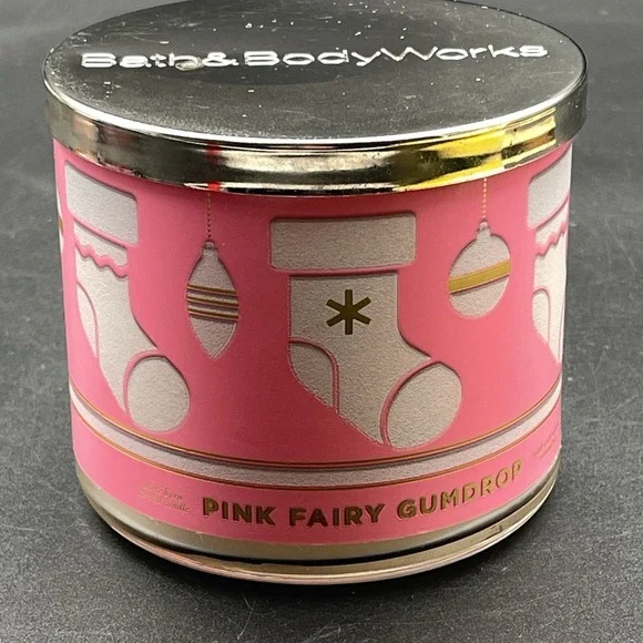 Bath‎ & Body Works Pink Fairy Gumdrop 3 Wick Candle 14.5 oz White Barn