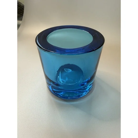 Marimekko‎ kivi blue art glass tealight votive candle holder Iittala Finland