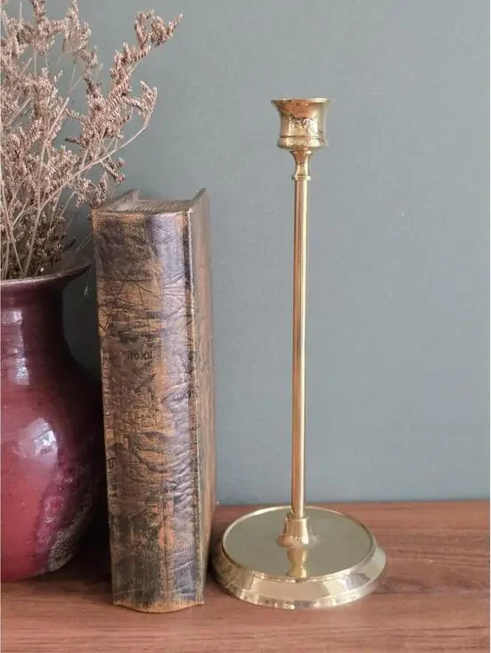 Vintage Tall Polished Brass Taper Candlestick Holder – 10.5