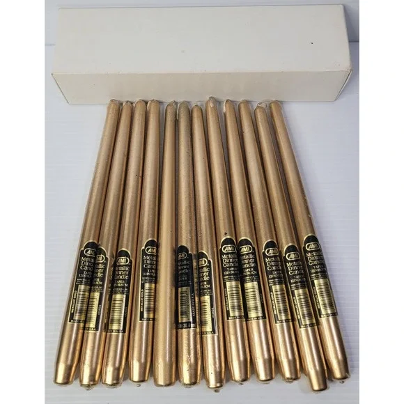 VTG Lot Of 12 AMI Metallic Gold Taper Dinner Candles 12