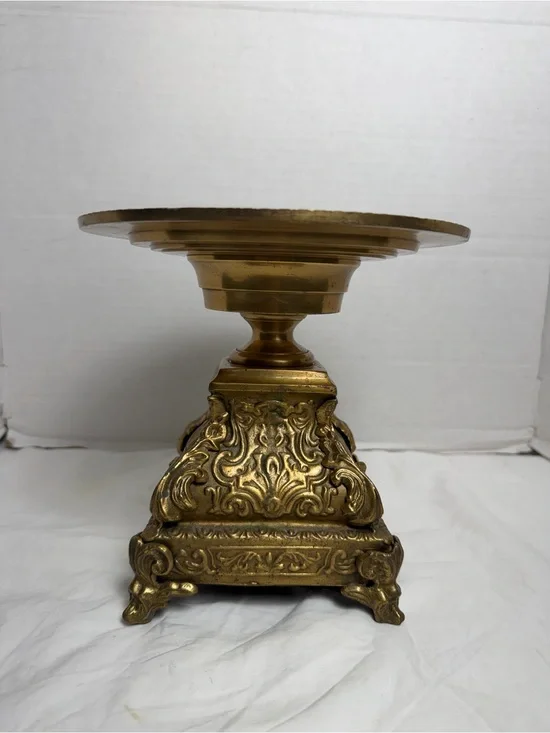 Vintage Castilian French Empire style brass pedestal stand Candlestick Holder