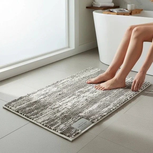 West Elm Bath Mat 20x34 Grey Organic Distressed Texture Rug New