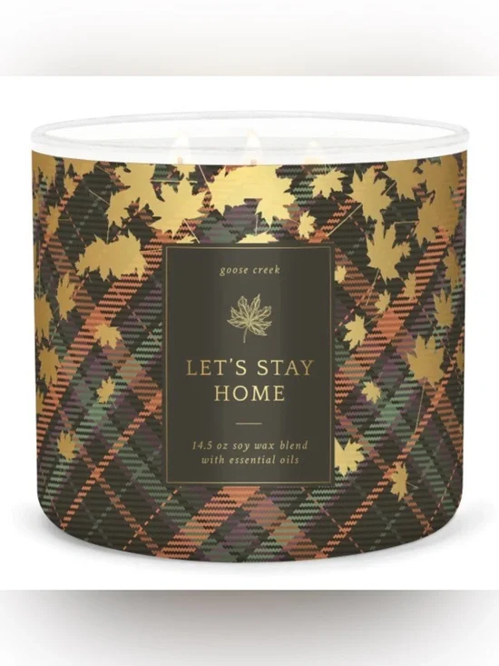 Goose Creek Let’s Stay Home 3 Wick Candle 14.5 oz Jar Crisp Apple Vanilla New