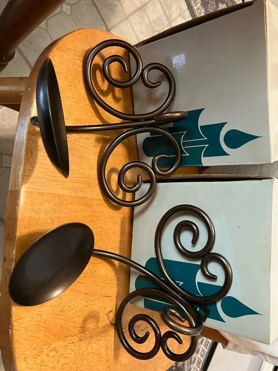 New.  Set of 2. Partylite pewter look hanging Viking  sconces about 5” high n 8”
