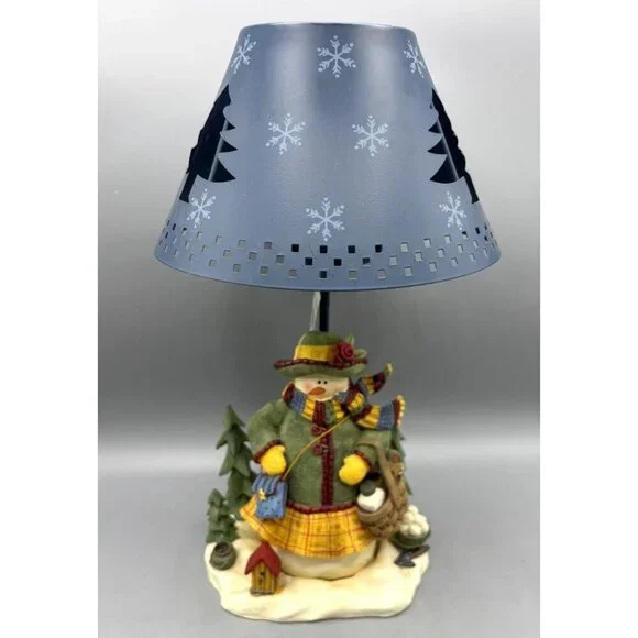 Yankee Candle Snowman‎ Table Lamp Tealight Holder w/ Shade Blue