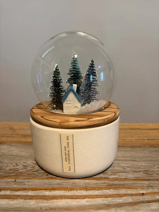 Anthropologie Snow Globe Candle Holder Winter White Thyme 18.8 oz NEW