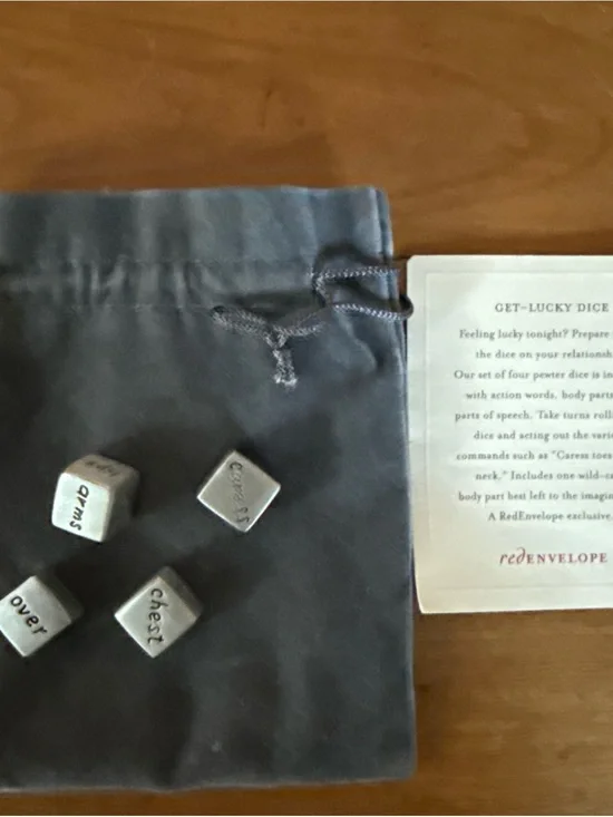 RedEnvelope Get-Lucky Pewter Dice Set — Gray and Red Branding