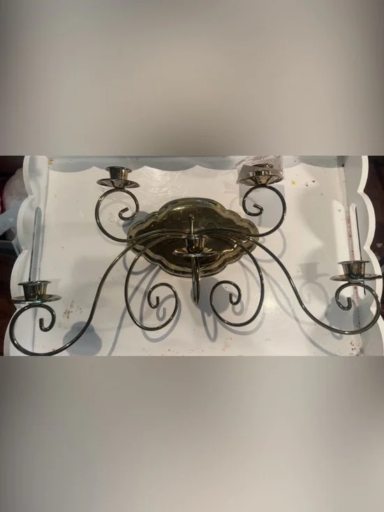 Home Interiors Gold Metal 5 Arm Candelabra Wall Sconce Candle Holder HOMCO