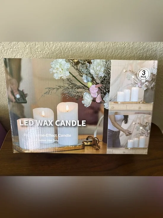 LED Wax Pillar Candle Trio - White - Unbranded